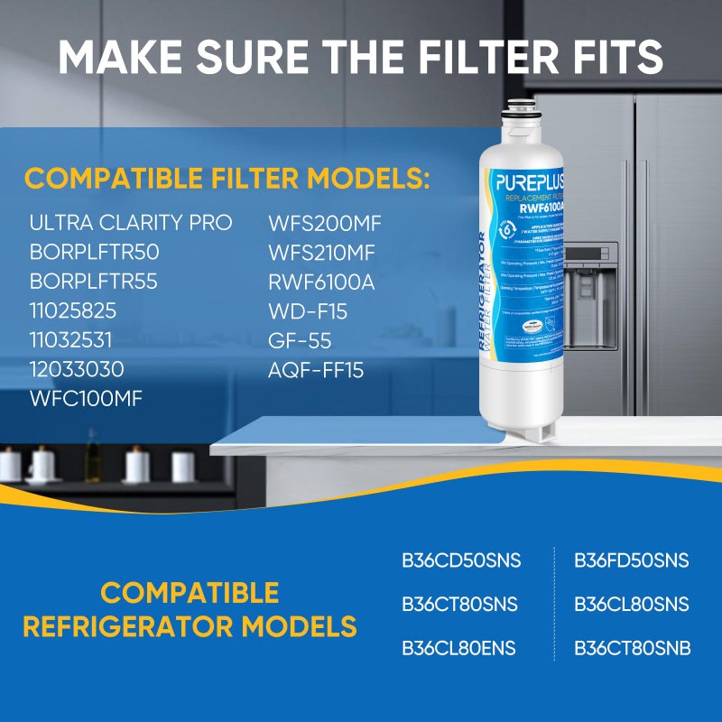 Pure Plus Pureplus Borplftr50 Replacement For Bosch 11025825 Ultra Clarity Pro Refrigerator Water Filter  Compatible With 12033030  12028325 11025825  Borplftr55  Wfc100Mf  B36Ct80Sns  B36Cl80Ens  3Pack - Image 2
