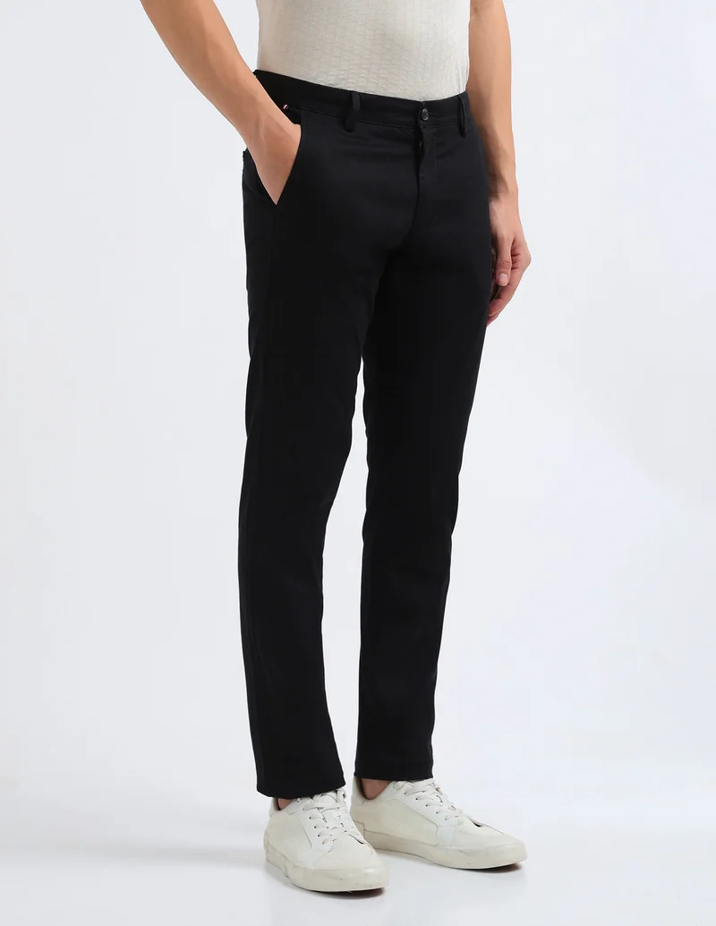 Arrow Black Dobby Weave Slim Fit Trousers for Men | Best Price UAE