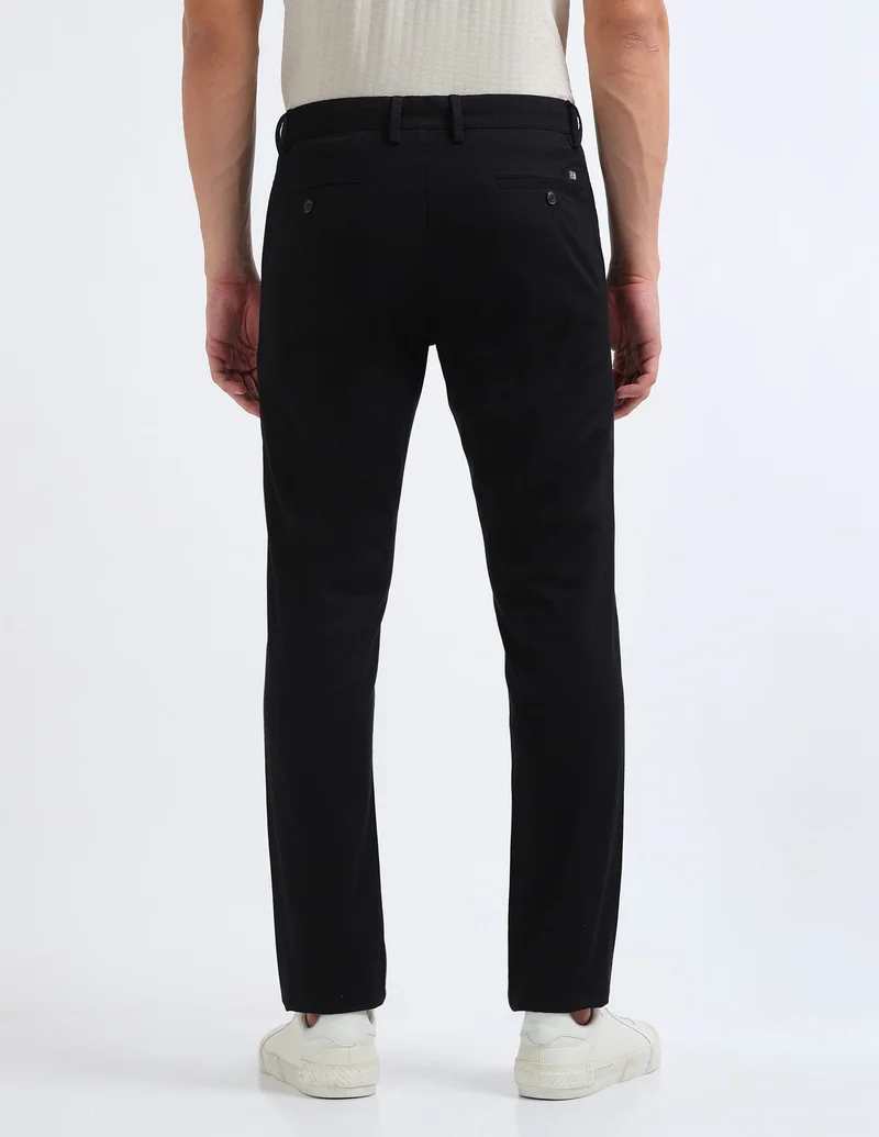 Arrow Black Dobby Weave Slim Fit Trousers for Men | Best Price UAE