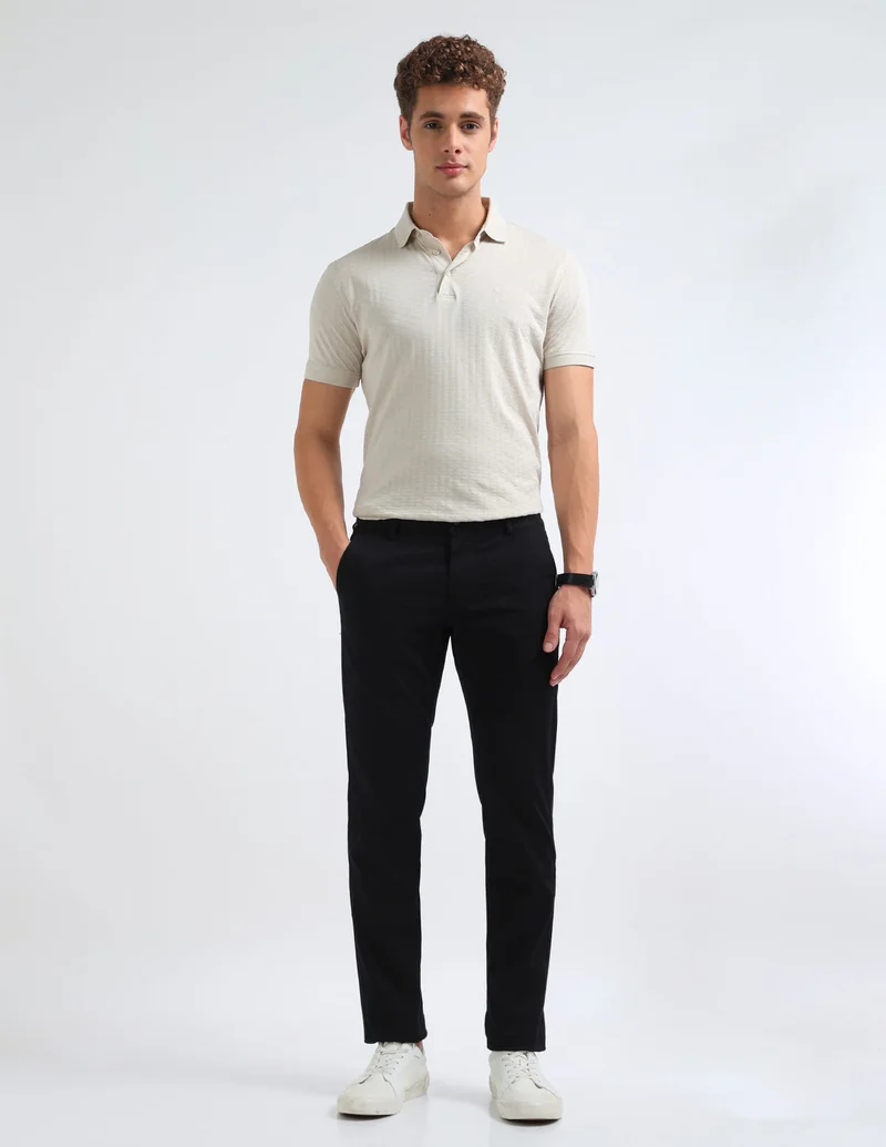 Arrow Black Dobby Weave Slim Fit Trousers for Men | Best Price UAE