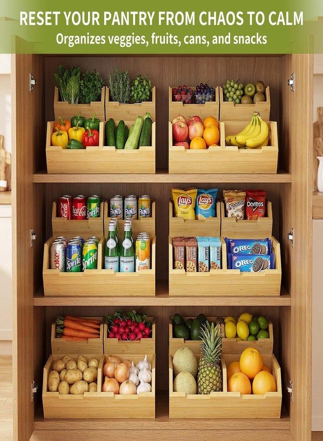 Bambition Bamboo Pantry Storage Bins, Stackable Potato and Onion Storage Bin for Kitchen Countertop, Wood Pantry Organizer Baskets for Fruit Vegetable Snack - Image 4