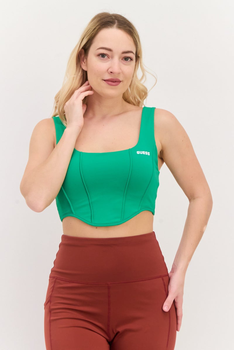 GUESS Women Brand Logo Padded Sports Bra, Green  - Image 1