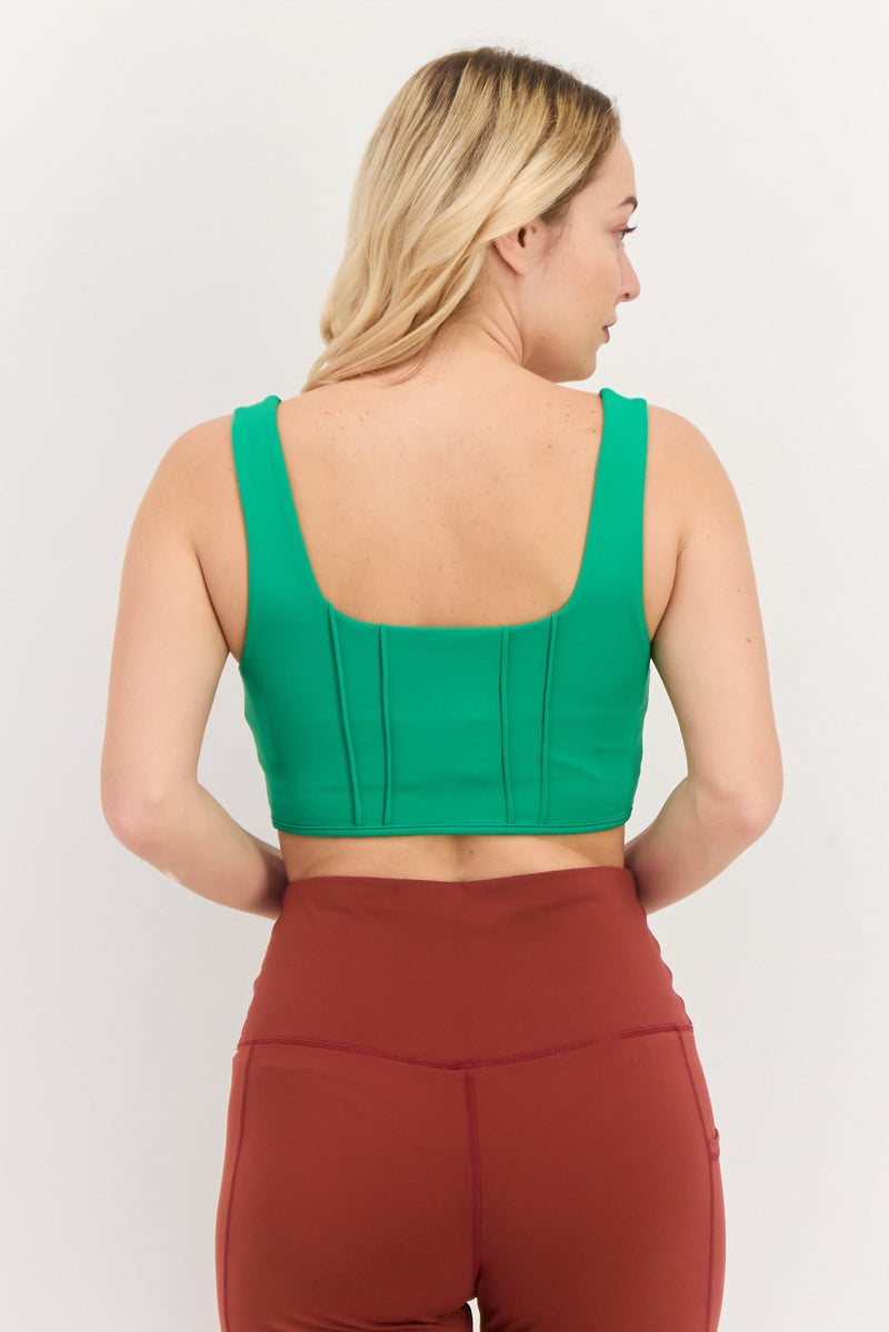 GUESS Women Brand Logo Padded Sports Bra, Green  - Image 2