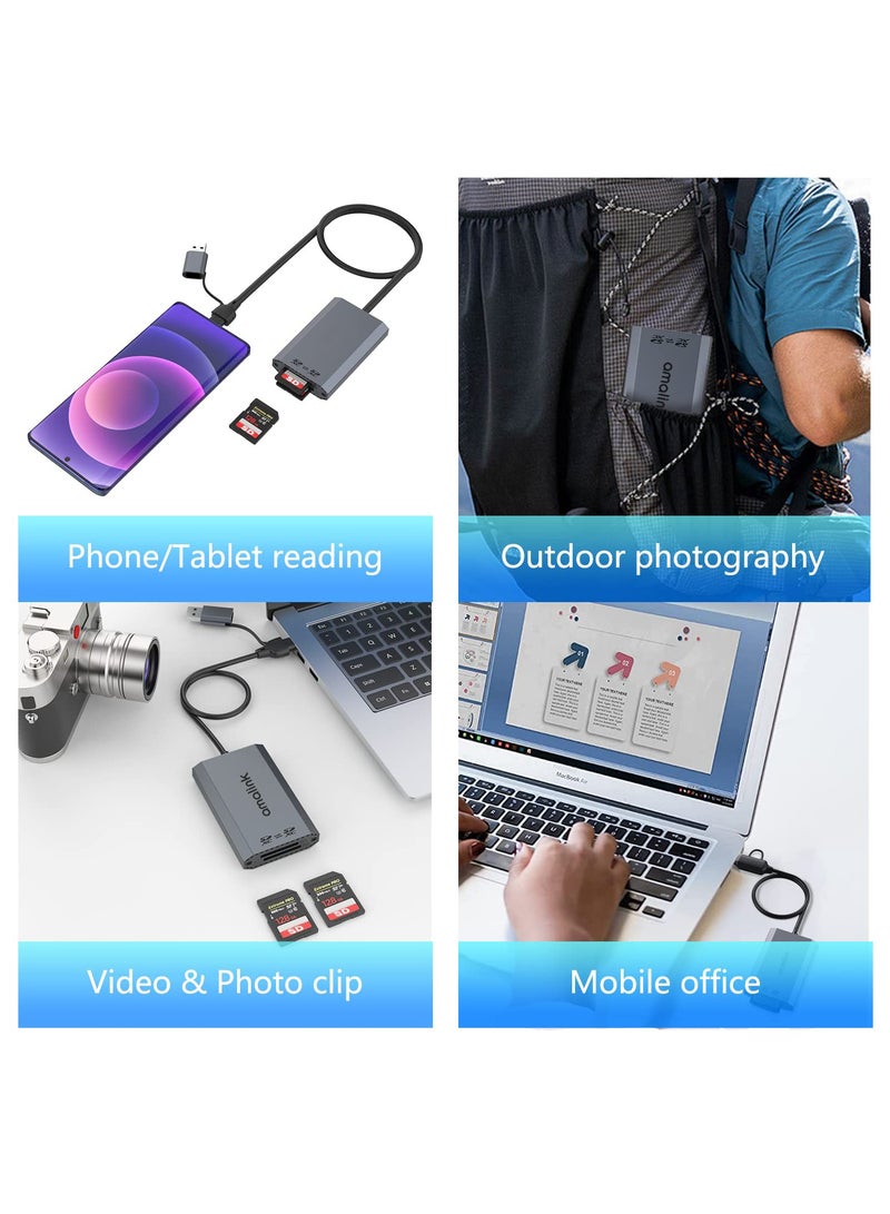 SYOSI SD UHS-II Dual-Slot Card Reader Dual Slot USB C SD 4.0 Memory Card Reader Adapter, USB 3.2 Gen 1 Workflow Dual-Slot SDHC SDXC - Image 3