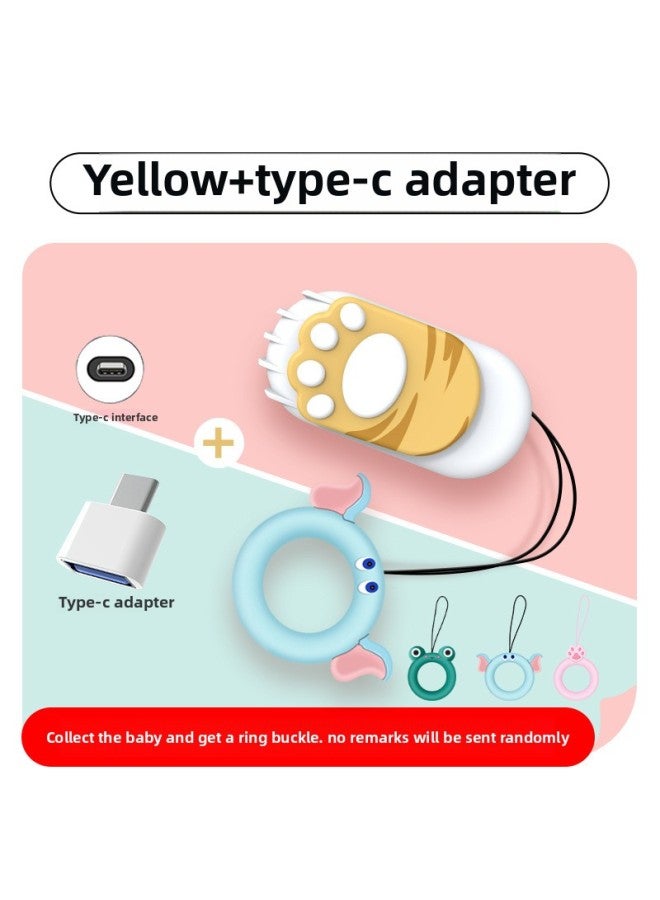 U Disk Cartoon Mini Cat Claw Large Capacity Mobile Phone USB Enterprise School Activity Advertising Gift U Disk Customization-Color:Lemon Yellow + Type-C Adapter-Capacity:16GB  - Image 1