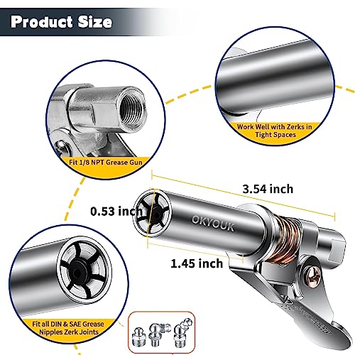 OKYOUK World's Smallest Grease Gun Coupler (Only 0.53 "),High Pressure Quick Release Grease Tips,Fit All 1/8" NPT Manual/Electric Grease Gun (Grease Gun Coupler) - Image 4