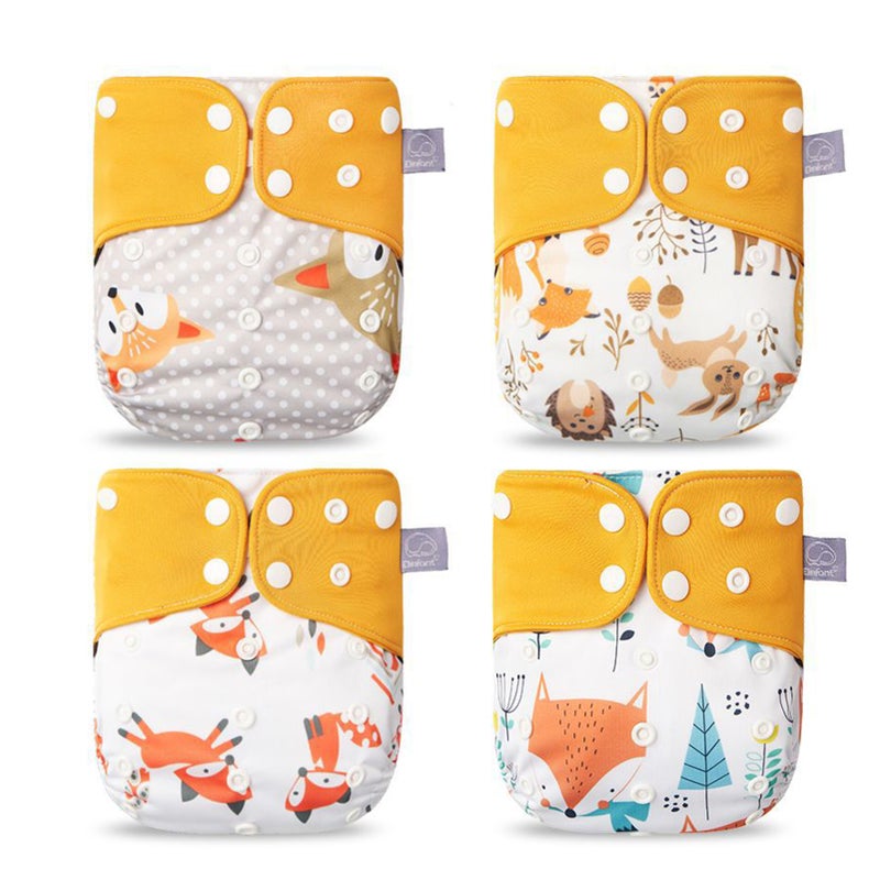 Cloth Diapers 4-Pack: Adjustable One Size Fits 3-15kg Babies - Breathable Waterproof Washable Reusable Diapers with Cute Colorful Patterns for Newborns Baby Shower Gifts - Image 1