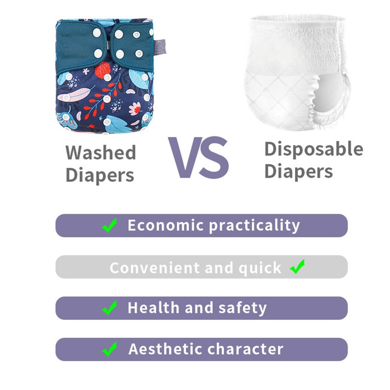 Cloth Diapers 4-Pack: Adjustable One Size Fits 3-15kg Babies - Breathable Waterproof Washable Reusable Diapers with Cute Colorful Patterns for Newborns Baby Shower Gifts - Image 3