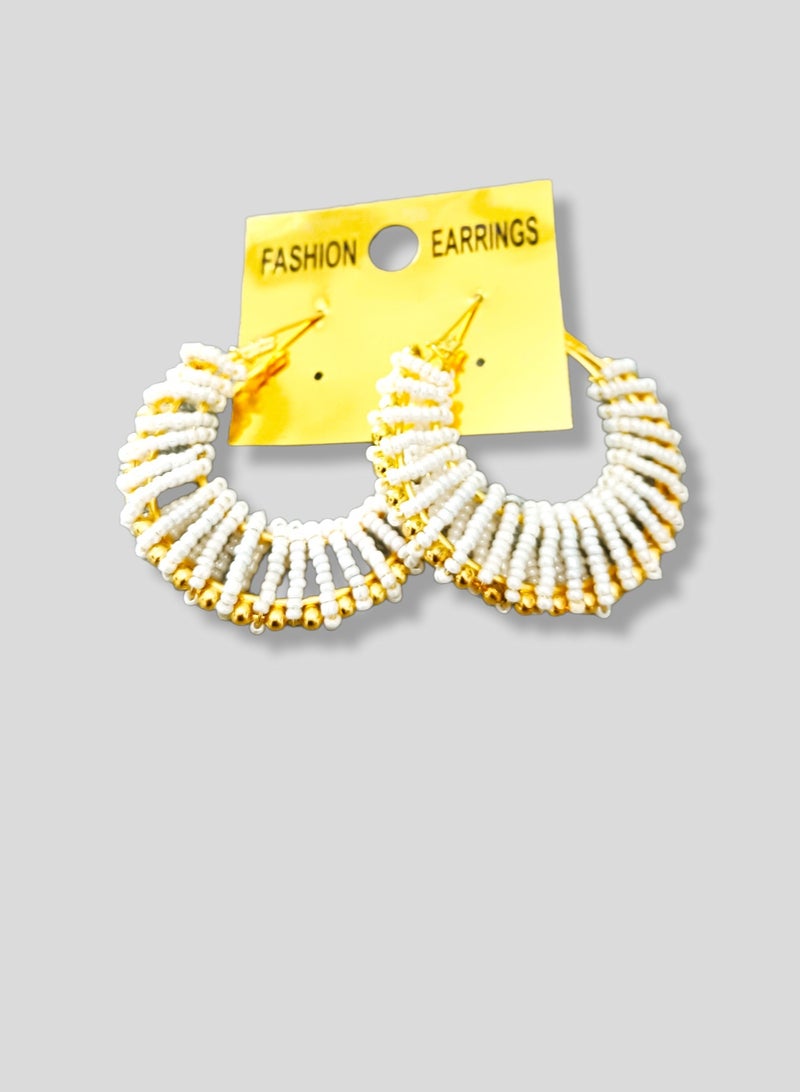 White Beads Hoop Earrings - Image 4