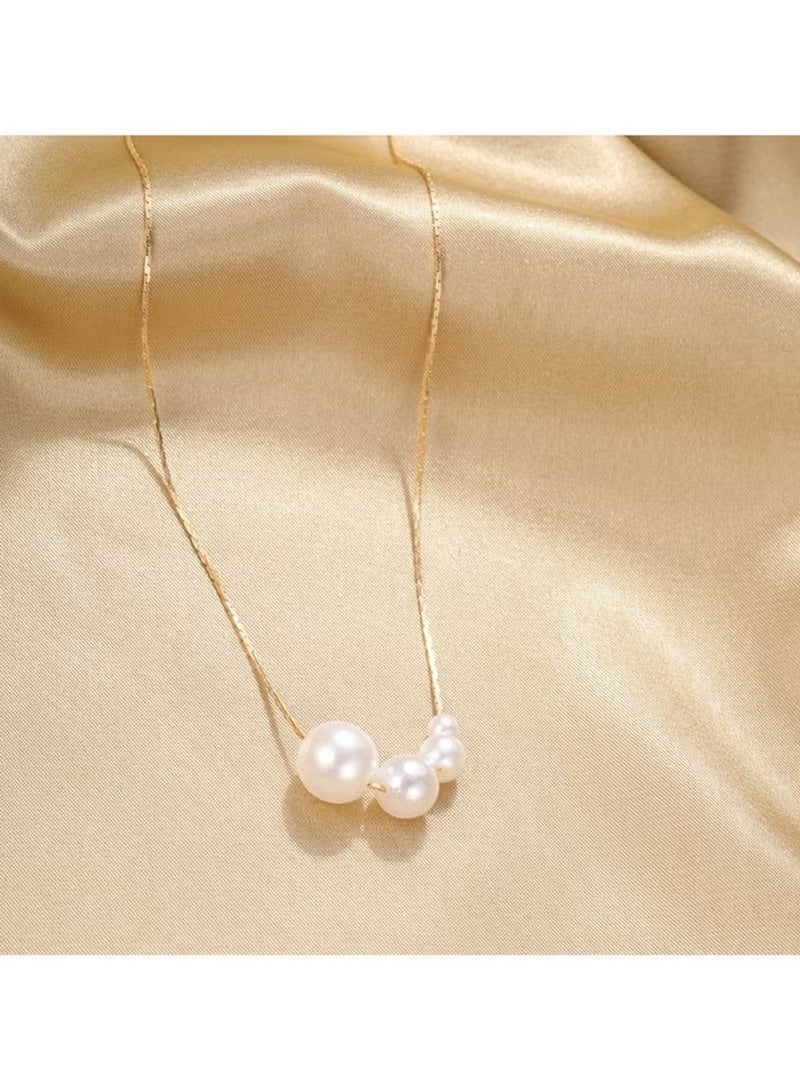 Huitich Minimalist Pearl Cluster Pendant Necklace – Gold Tone  - Image 3