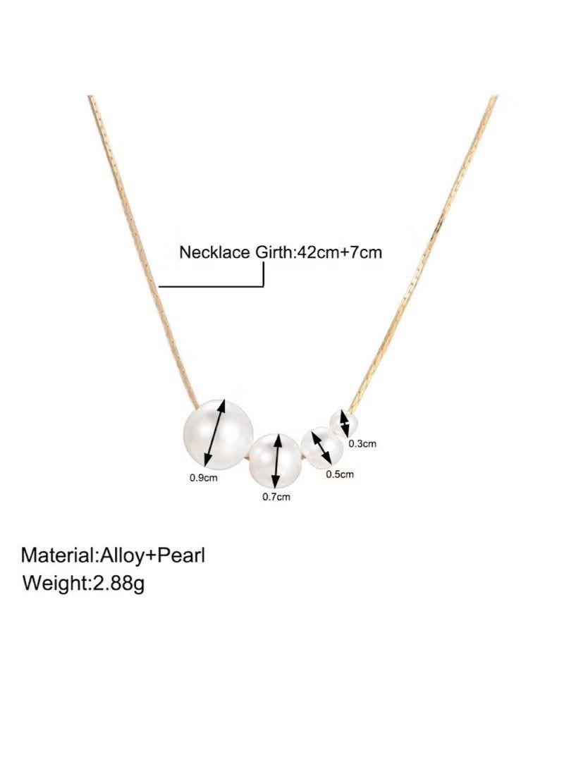 Huitich Minimalist Pearl Cluster Pendant Necklace – Gold Tone  - Image 2