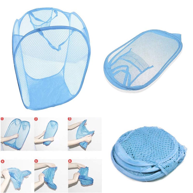RZJZGZ Foldable Pop-Up Mesh Laundry Hamper with Side Pocket Clothes Laundry Basket Storage Bag with Carry Handles for Dirty Clothes (2 Pack) - Image 3
