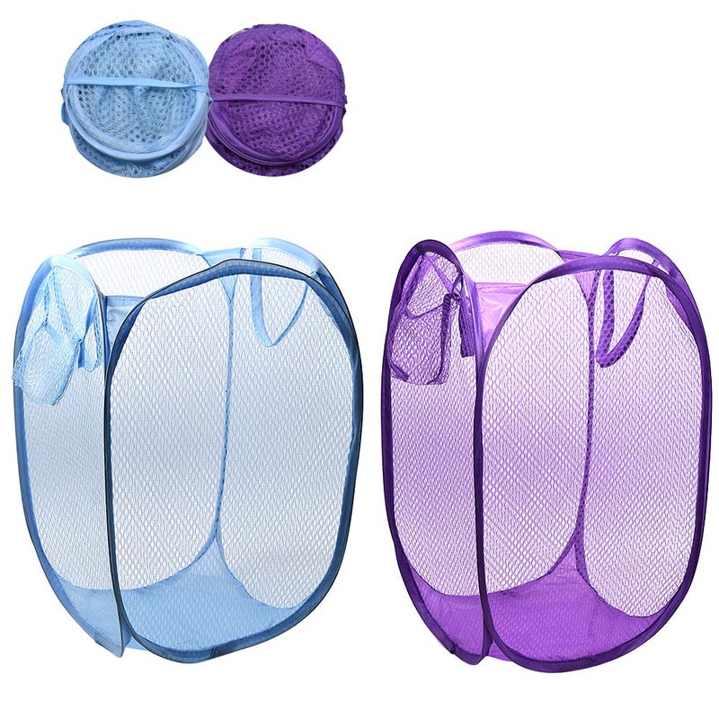 RZJZGZ Foldable Pop-Up Mesh Laundry Hamper with Side Pocket Clothes Laundry Basket Storage Bag with Carry Handles for Dirty Clothes (2 Pack) - Image 1