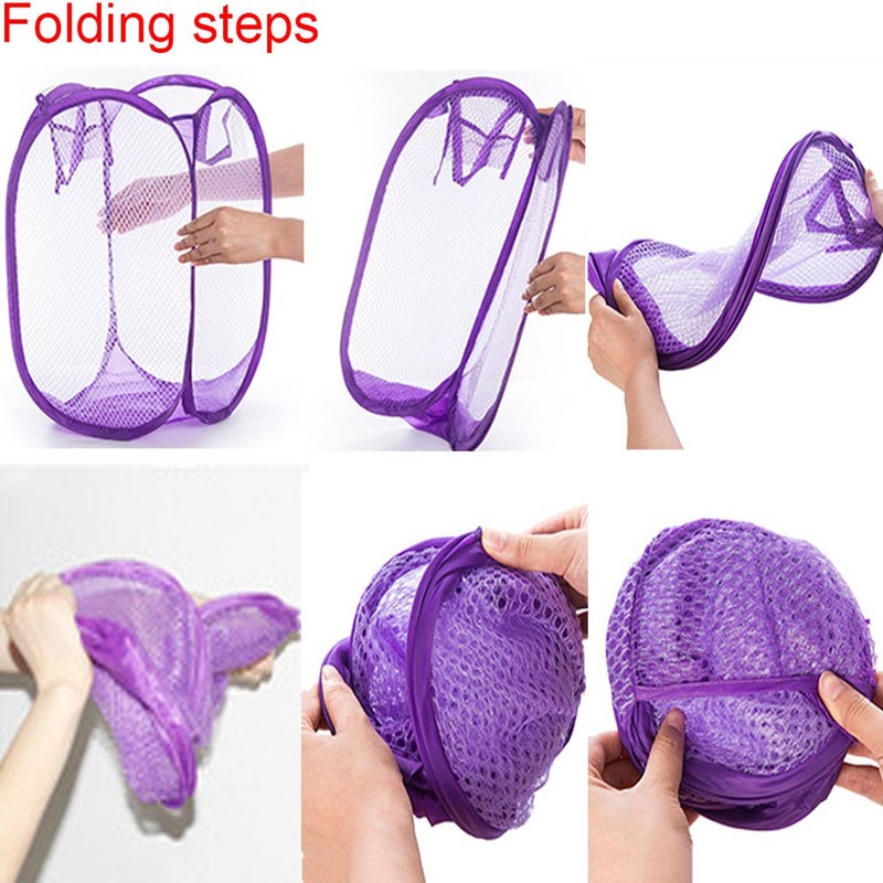 RZJZGZ Foldable Pop-Up Mesh Laundry Hamper with Side Pocket Clothes Laundry Basket Storage Bag with Carry Handles for Dirty Clothes (2 Pack) - Image 4