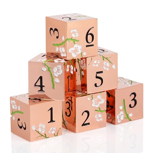 DNDND Flowers D6 DND Dice 6 PCS Extra Six Sided Metal Dice with Black Velvet Bag for DND Pathfinder Shadowrun or GURPs White Flowers with Gold - Image 1