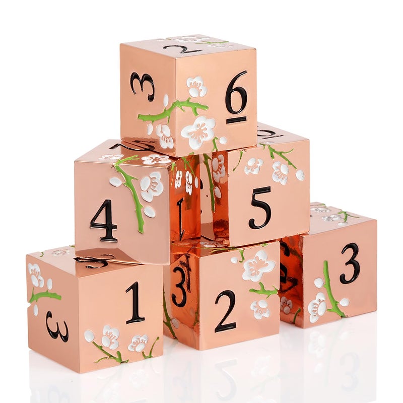 DNDND Flowers D6 DND Dice 6 PCS Extra Six Sided Metal Dice with Black Velvet Bag for DND Pathfinder Shadowrun or GURPs White Flowers with Gold - Image 3