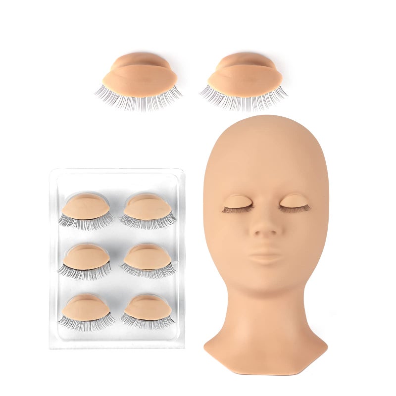 Lash Mannequin Head CALAILIS Mannequin Head Eyelash Extension Mannequin Head Doll Head for Lash Extensions Eyelash Mannequin Head with 4 Pairs Removable Eyelids Skin Colour