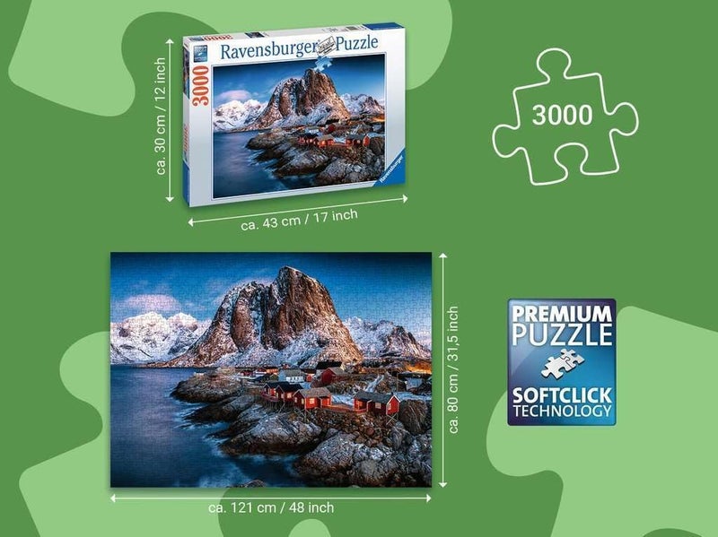 رافنسبورغر لغز Ravensburger Hamnoy Lofoten، 3000 قطعة، متعدد الألوان، 48 × 32 بوصة - Image 3