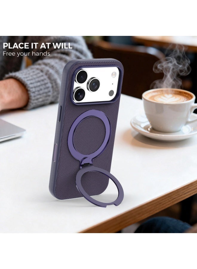 Tech Fabric 360° Rotating Ring Stand Magnetic Phone Case for iPhone 17 Pro Max / 17 Pro, Woven Drop-Proof Protective Cover - Image 1