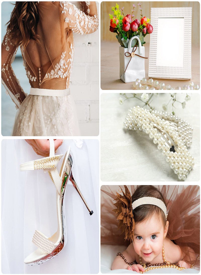 SYOSI Pearl Stickers, 3 Rolls Self Adhesive Pearl Beaded Sticker Faux Pearl Beads Ribbon Pearl Bead Roll Pearls Ribbon for DIY Crafts Wedding Party Decorations, Pure White ABS Half Round Pearl - Image 3