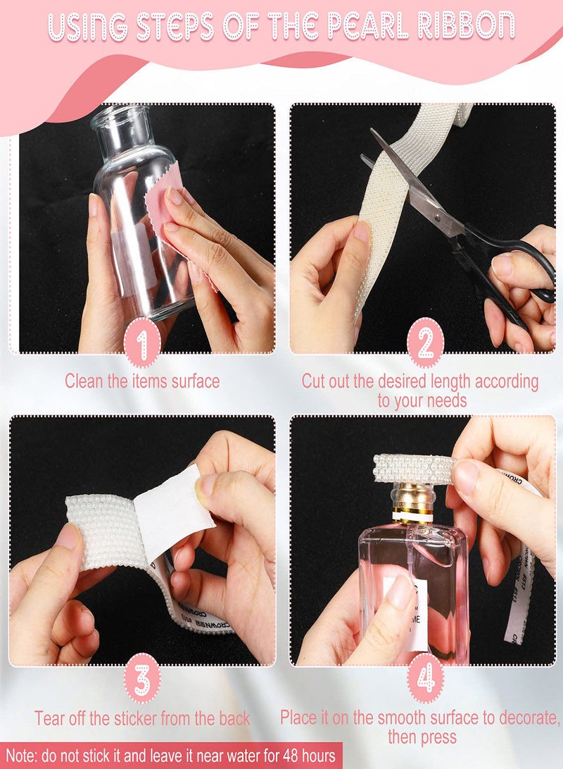 SYOSI Pearl Stickers, 3 Rolls Self Adhesive Pearl Beaded Sticker Faux Pearl Beads Ribbon Pearl Bead Roll Pearls Ribbon for DIY Crafts Wedding Party Decorations, Pure White ABS Half Round Pearl - Image 4