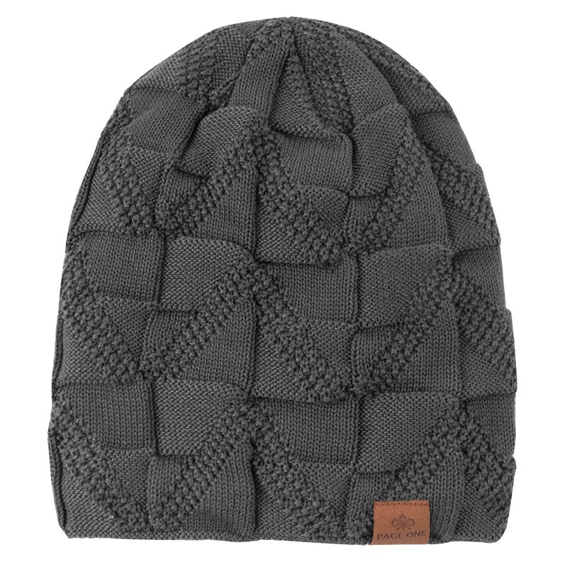 PAGE ONE Mens Winter Slouchy Beanie Warm Fleece Lined Skull Cap Baggy Cable Knit Hat - Image 2