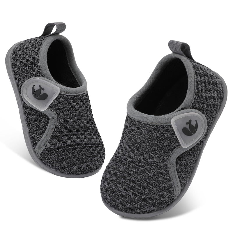 FEETCITY Baby Sneakers Boys Girls Slip On Shoes First Walking Crib Shoes Dark Grey - Image 1