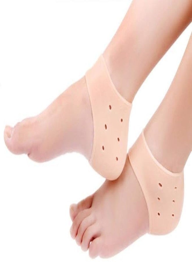 1Pair Reusable Foot Silicone Heel Socks For Pedicure Against Cracking Chap Pain Protector Moisturizing Breathable Anti Crack Socks, Beige (1,pc) - Image 1