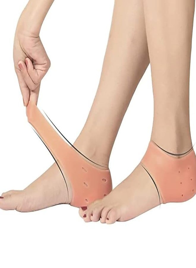 1Pair Reusable Foot Silicone Heel Socks For Pedicure Against Cracking Chap Pain Protector Moisturizing Breathable Anti Crack Socks, Beige (1,pc) - Image 3