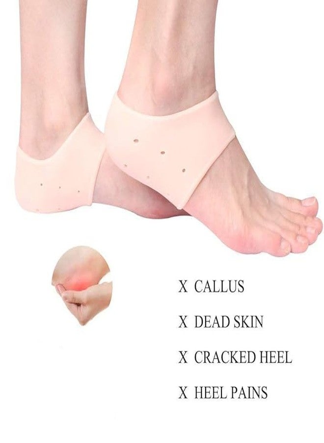 1Pair Reusable Foot Silicone Heel Socks For Pedicure Against Cracking Chap Pain Protector Moisturizing Breathable Anti Crack Socks, Beige (1,pc) - Image 2