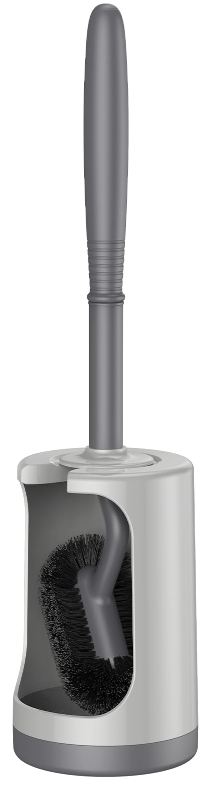 HAMITOR Toilet Bowl Brush Holder Set Curved Design with Holder for Deep Cleaning Under Rim Compact Hidden Scrubber for Small Space Modern RV Bathroom Accessories Gray