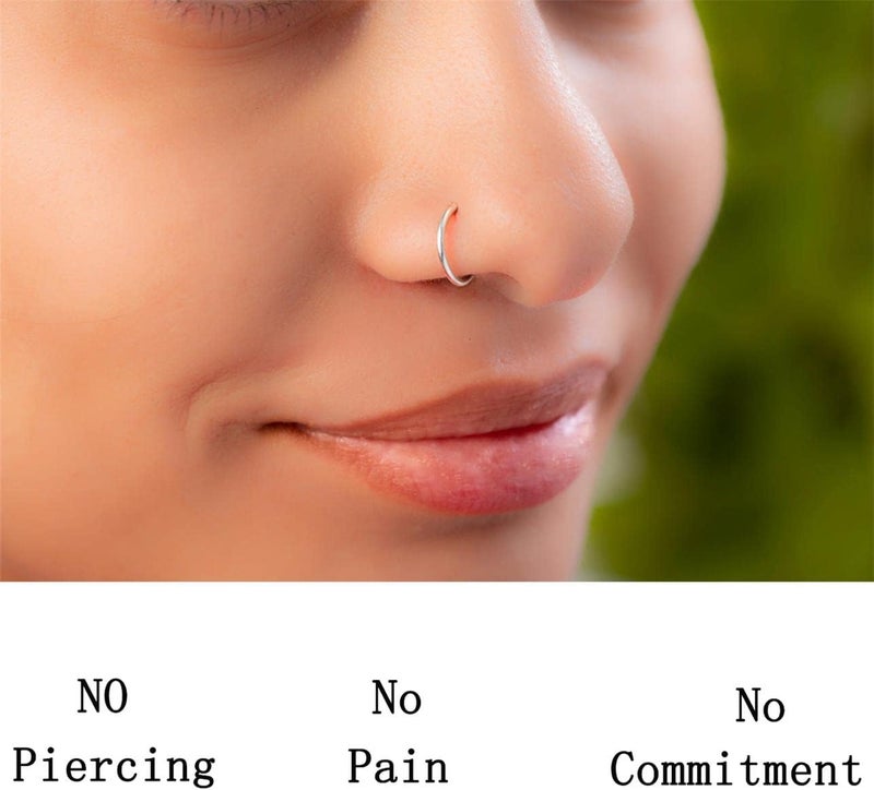 Earmark 20G 5Pcs Adjustable 8MM Fake Nose Rings Hoop in High Polished Surgical Steel | Diameter 8MM | Color Gold - Silver - Black - Rainbow - Image 3