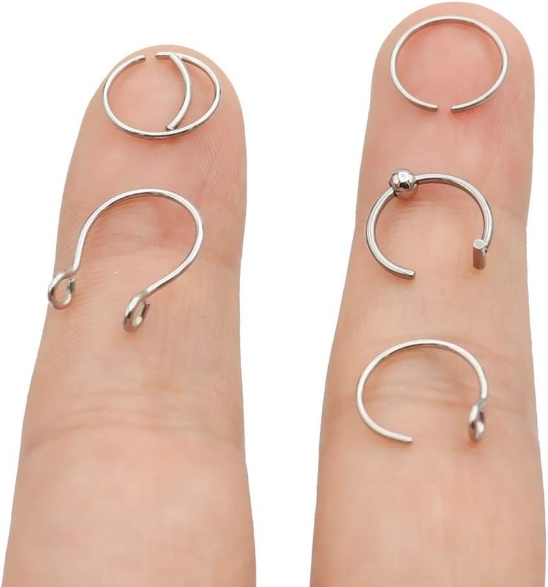 Earmark 20G 5Pcs Adjustable 8MM Fake Nose Rings Hoop in High Polished Surgical Steel | Diameter 8MM | Color Gold - Silver - Black - Rainbow - Image 1