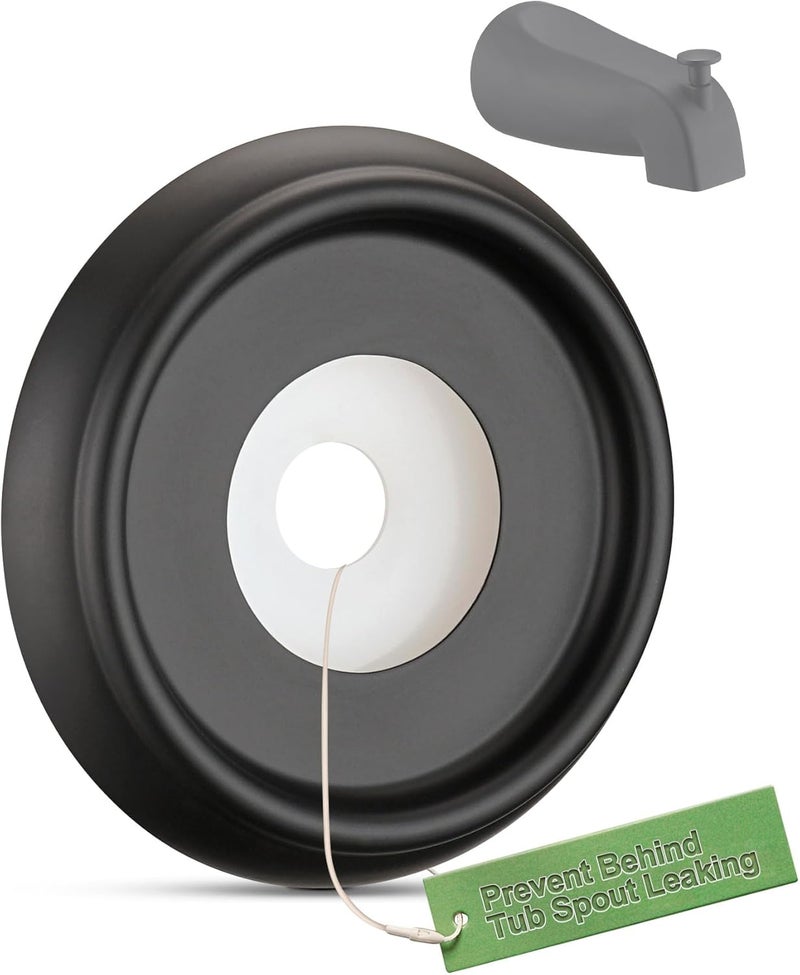 OrgCreator Tub Spout Cover Ring with Seal Back Hole Cover Fit 1/2" Copper Pipe, Thread Pipe, Prvent Leaking from Behind Tub Spout, 1-1/2 Inch ID and 3-5/8 Inch OD, Matte Black - Image 1