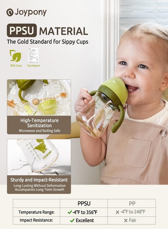 Joypony Baby Sippy Cups 6-12 Months, Spill Proof Weighted Straw Cup with Handle for Toddlers 1-3, 2 Silicone Straws, PPSU, BPA Free, 6 oz (Green) - Image 2