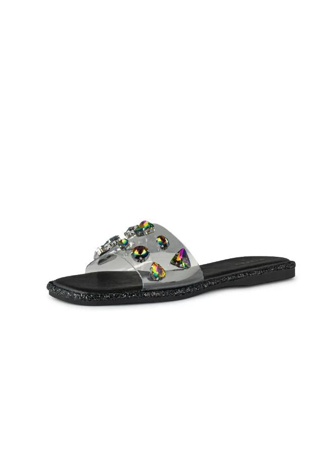 Vincci Black Studded Strap Flat Sandals for Women | Best Price UAE