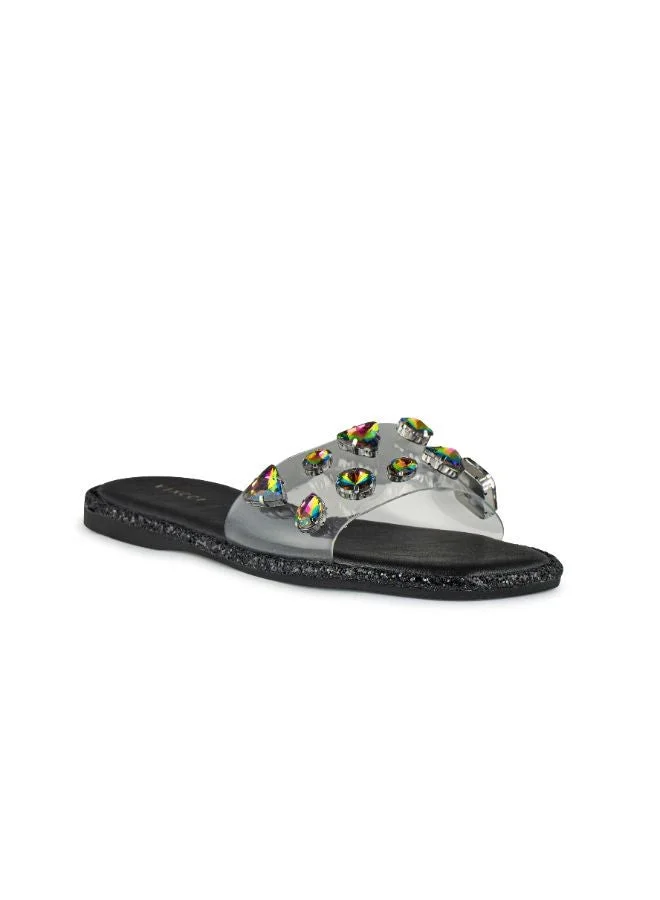 Vincci Black Studded Strap Flat Sandals for Women | Best Price UAE