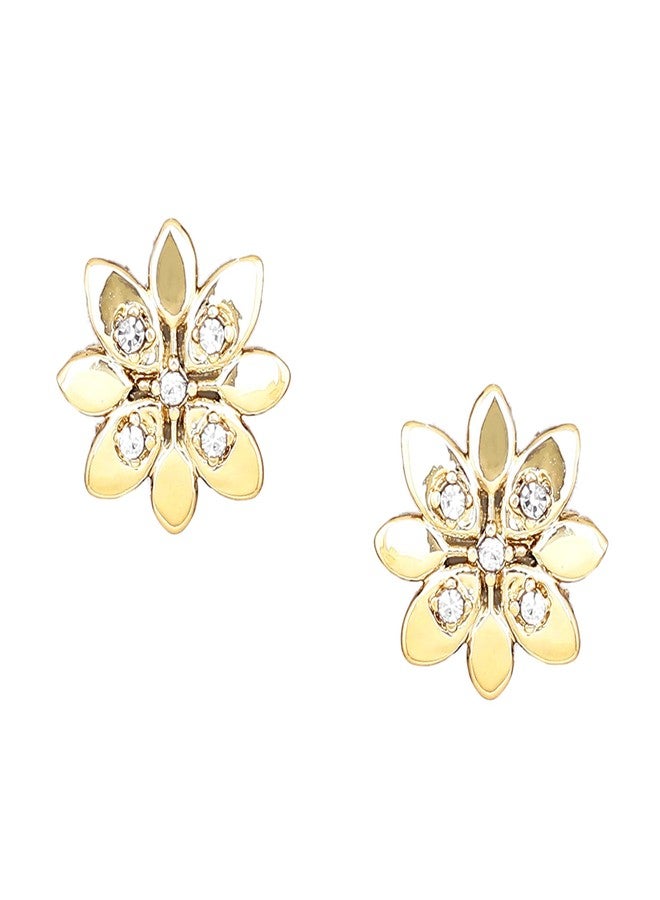 Estele Fashion Jewelry Stud Earrings for Women: Gold Plated Elegant Floral Designer Stud Earrings with White Crystals for Girls and Women-659/702 ER - Image 2