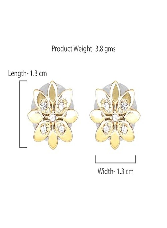 Estele Fashion Jewelry Stud Earrings for Women: Gold Plated Elegant Floral Designer Stud Earrings with White Crystals for Girls and Women-659/702 ER - Image 5