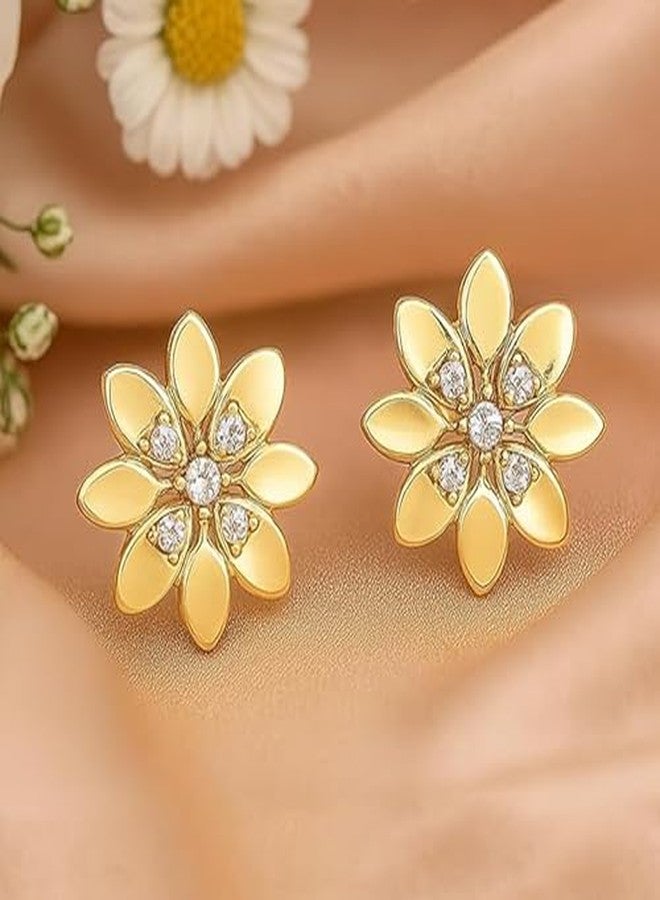 Estele Fashion Jewelry Stud Earrings for Women: Gold Plated Elegant Floral Designer Stud Earrings with White Crystals for Girls and Women-659/702 ER - Image 3