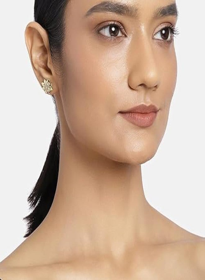 Estele Fashion Jewelry Stud Earrings for Women: Gold Plated Elegant Floral Designer Stud Earrings with White Crystals for Girls and Women-659/702 ER - Image 4