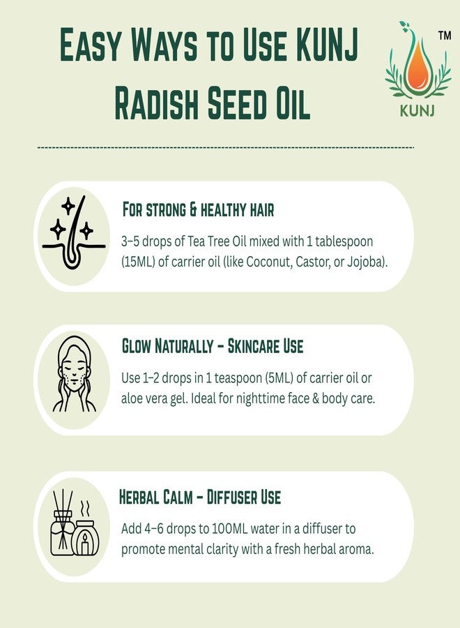 KUNJ Radish Seed Oil (Raphanus sativus) 30ML - 100% Pure & Natural, Undiluted, Steam Distilled - Premium Therapeutic Grade Carrier Oil for Skin Care, Hair Growth, Scalp Nourishment & Shine - Image 4