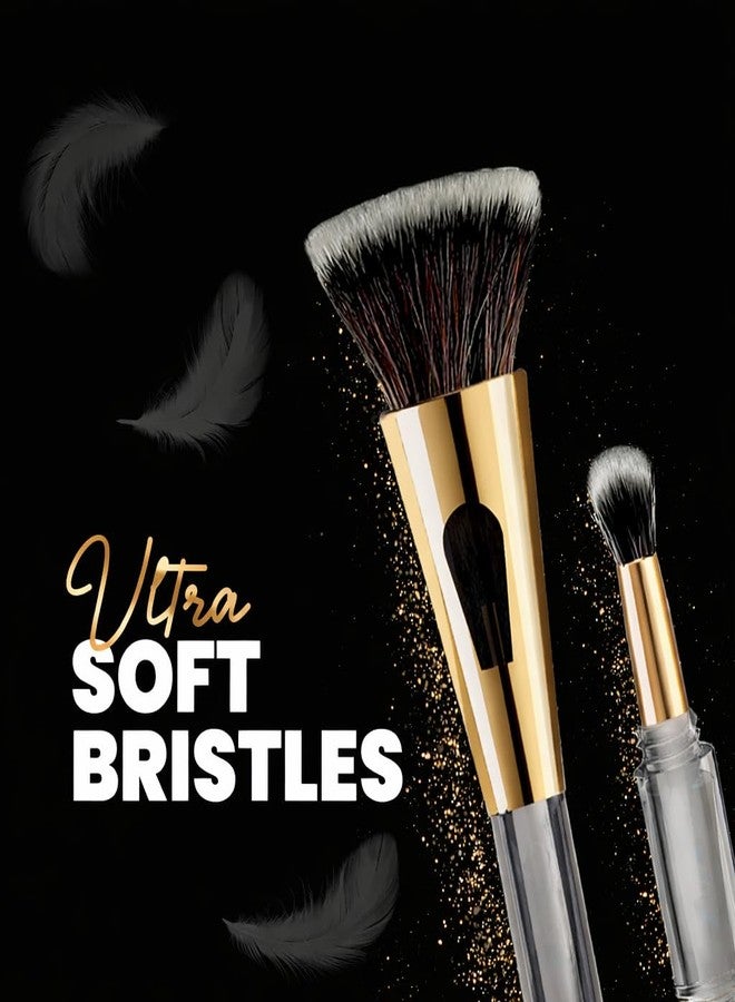 Nibbler 4 in 1 Multifunctional Makeup Brush Set with Foundation Brush, Powder Brush, Eyeshadow Blending Brush & Flat Brush | Feathery Soft Bristles Makeup Brushes for Women - Image 5