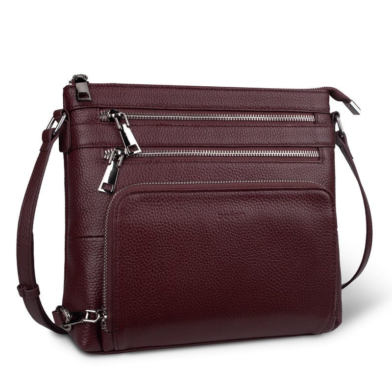 befen Genuine Leather Crossbody Purses for Women, Ladies Anti-Theft Medium Crossbody Shoulder Bags with Built in RFID Blocking Wallet Burgundy Red - Image 1