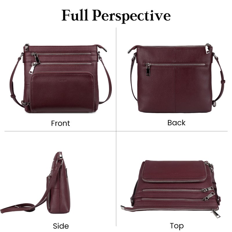 befen Genuine Leather Crossbody Purses for Women, Ladies Anti-Theft Medium Crossbody Shoulder Bags with Built in RFID Blocking Wallet Burgundy Red - Image 5