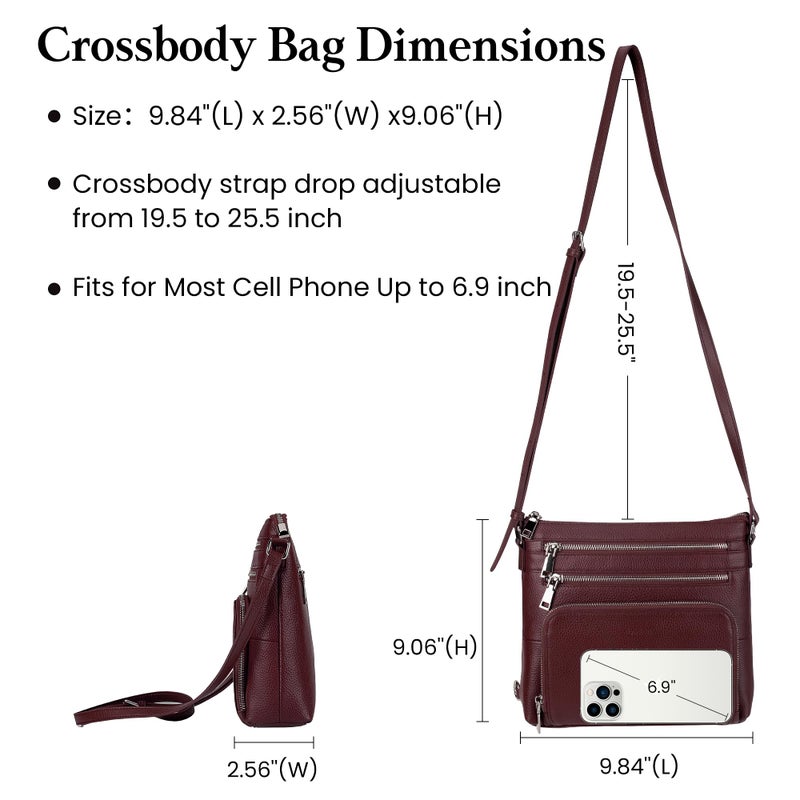 befen Genuine Leather Crossbody Purses for Women, Ladies Anti-Theft Medium Crossbody Shoulder Bags with Built in RFID Blocking Wallet Burgundy Red - Image 4