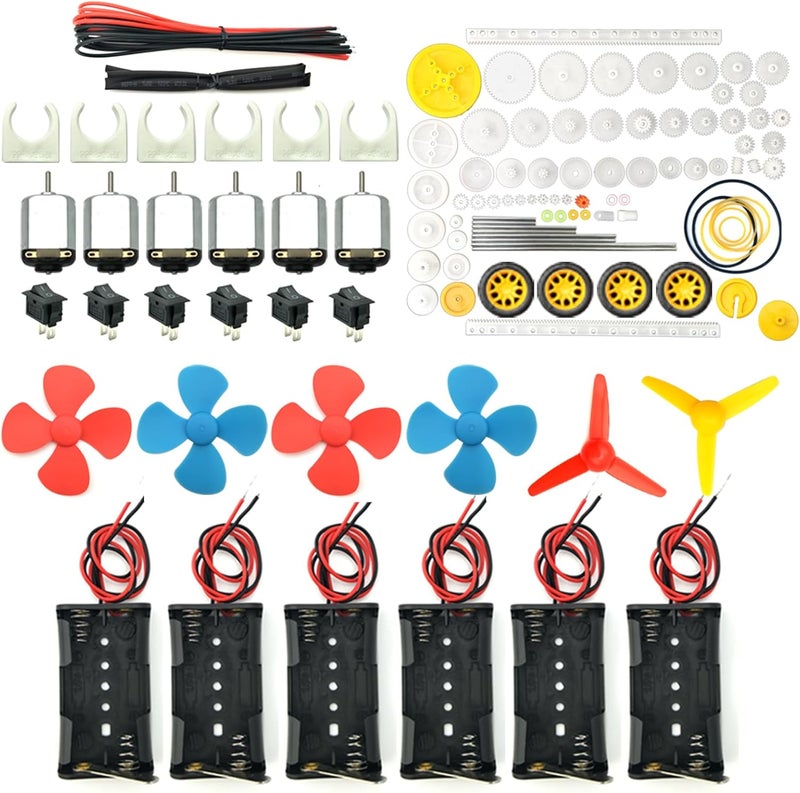 EUDAX 6 set Rectangular Mini Electric 1.5-3V 24000RPM DC Motor with 84 Pcs Plastic Gears,Electronic wire, 2 x AA Battery Holder,Boat Rocker Switch,Shaft Propeller for DIY Science Projects - Image 1