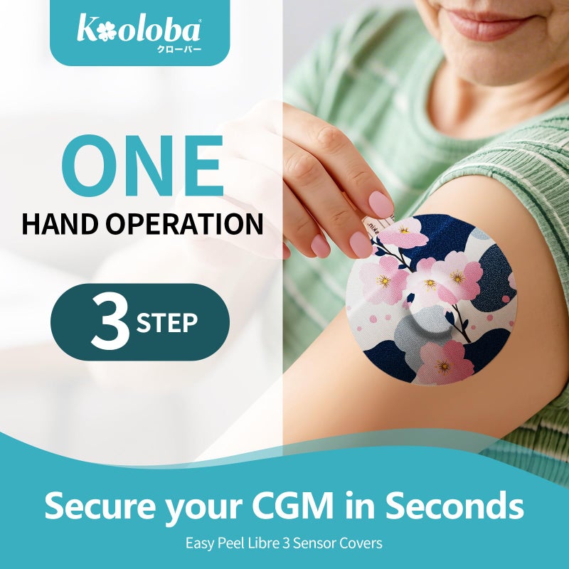Kooloba Adhesive Patches for Libre 3 Waterproof,Sensor Covers for CGM,Pre-Cut Backing with Easy-Peel Tab for 10-14 Daysï¼ŒFull Cover No Glue in Center 20pcs,Sakurawords - Image 2