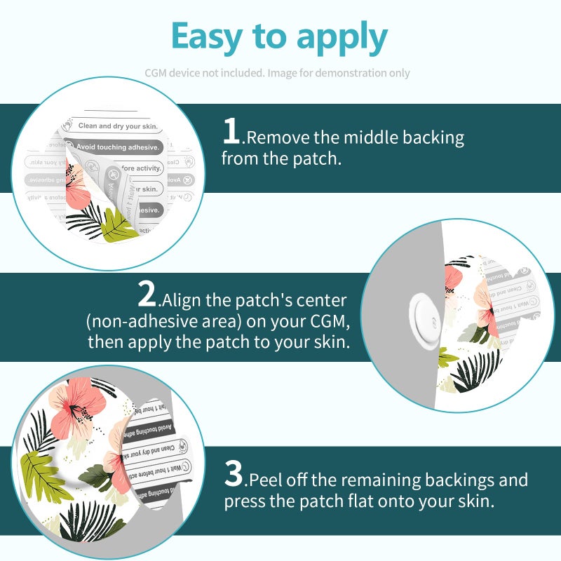 Kooloba Adhesive Patches for Libre 3 Waterproof,Sensor Covers for CGM,Pre-Cut Backing with Easy-Peel Tab for 10-14 Daysï¼ŒFull Cover No Glue in Center 20pcs,Sakurawords - Image 4