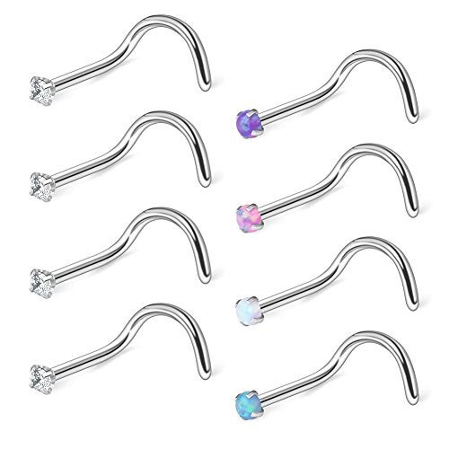 Ruifan 20G 316L Surgical Steel 1.5mm Mix Color Opal & Clear CZ Nose Screw Rings Studs Ring Body Piercing Jewelry 8PCS - Image 3